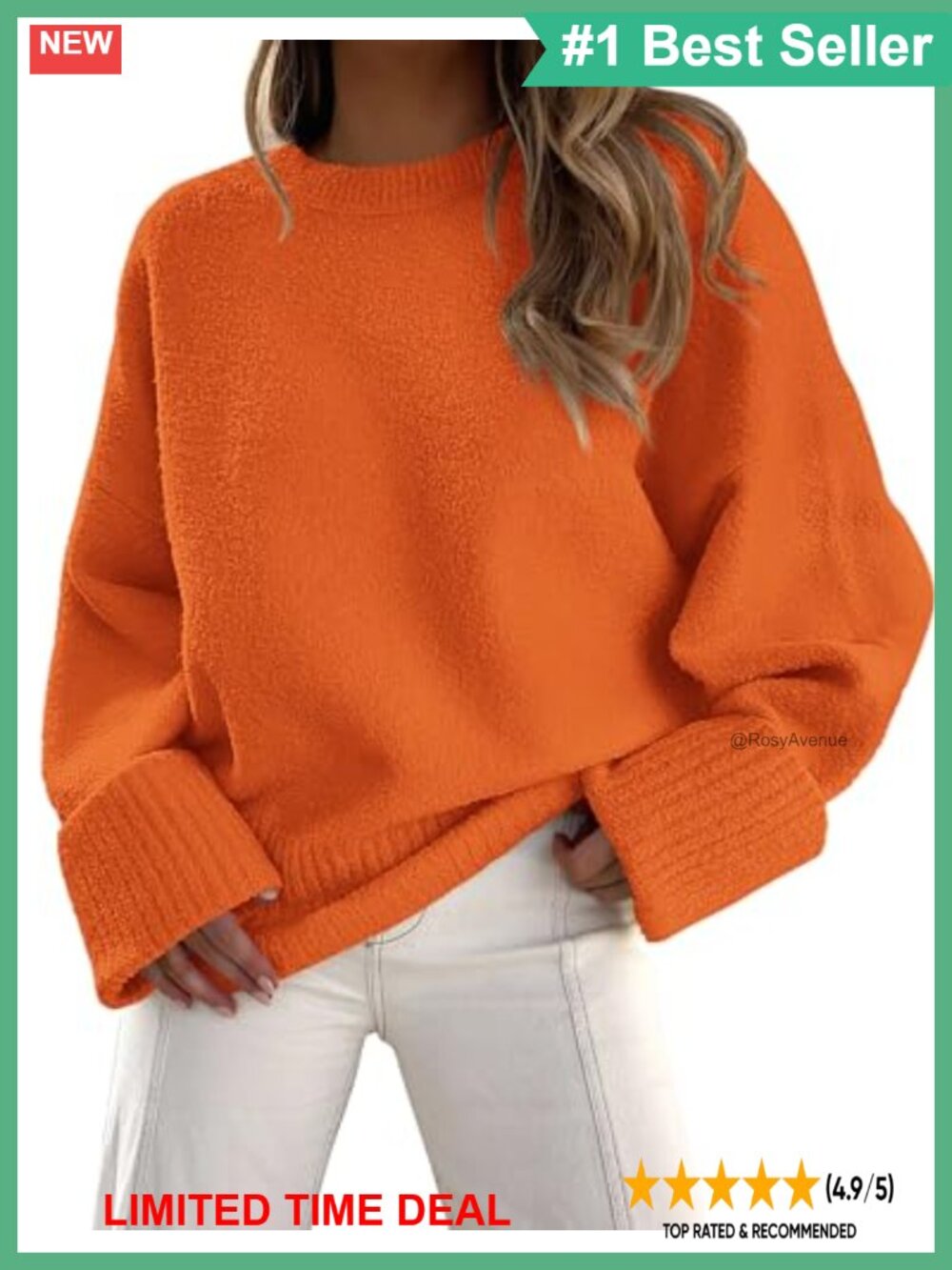 Oversized Fuzzy Crewneck Pullover Sweater Long Sleeve Cozy Fall Winter